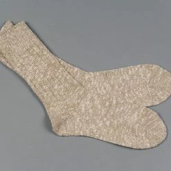 ROTOTO Low Gauge Slub Crew Socks Beige