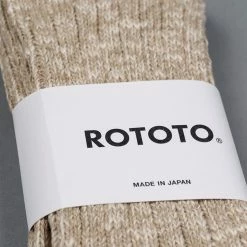 ROTOTO Low Gauge Slub Crew Socks Beige