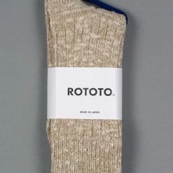 ROTOTO Low Gauge Slub Crew Socks Beige