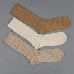 ROTOTO Organic Cotton Daily 3 Pack Ribbed Crew Socks Ecru/Brown 29 ROTOTO Organic Cotton Daily 3 Pack Ribbed Crew Socks Ecru/Brown