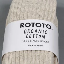 ROTOTO Organic Cotton Daily 3 Pack Ribbed Crew Socks Ecru/Grey 15 ROTOTO Organic Cotton Daily 3 Pack Ribbed Crew Socks Ecru/Grey