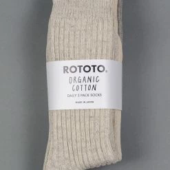 ROTOTO Organic Cotton Daily 3 Pack Ribbed Crew Socks Ecru/Grey