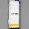 ROTOTO O.S. Ribbed Crew Socks White/Navy/Yellow