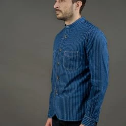 STUDIO D´ARTISAN Studio D'Artisan Indigo Wabash Band Collar Shirt