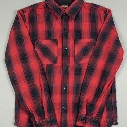The Flat Head Ombré Flannel Shirt Red