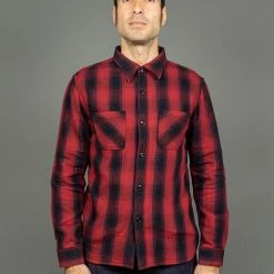The Flat Head Ombré Flannel Shirt Red