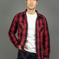 The Flat Head Ombré Flannel Shirt Red